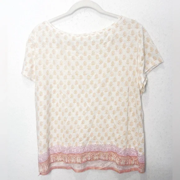 J. Jill Love Linen Cream Pink Indian Block Print Bohemian Pattern Top 100% Linen - Picture 2 of 4